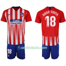 Camisolas de Futebol Atlético Madrid DIEGO COSTA 18 Criança Equipamento Principal 2018/19 Manga Curta